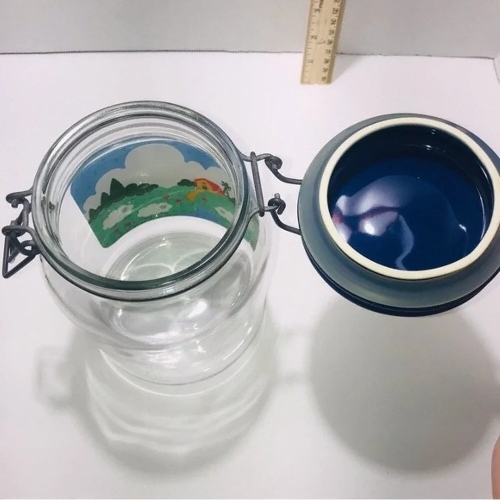 Anchor Hocking Vintage Glass Storage Container Bail Hinge Lid Farmhouse 1982